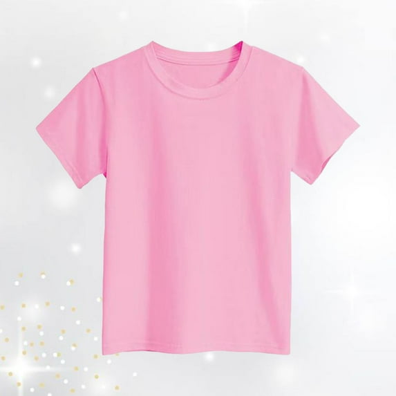 MIXUE Toddler Girls Tops & T-Shirts Solid Color Crew Neck Short Sleeve Loose Fashion Tops Daily-Wear,Pink,7-8 Years