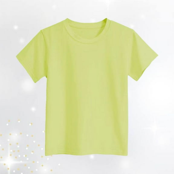 MIXUE Toddler Girls Tops & T-Shirts Solid Color Crew Neck Short Sleeve Loose Fashion Tops Holiday Wear,Green,7-8 Years