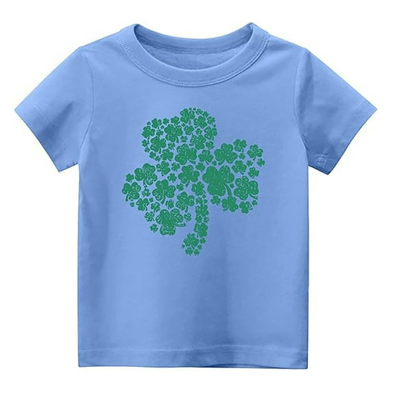 MIXUE Toddler Girls Tops & T-Shirts St. Patrick Day Cute Graphic Kids Round Neck Short Sleeve Comfortable Pullover T Shirts Activewear,Blue,4-5 Years