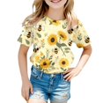 thumbnail image 1 of MIXUE Toddler Girls Tops & T-Shirts Summer Bee Festival Floral Print Crew Neck Short Sleeve Fashion Casual T Shirts Activewear,Yellow,4-5 Years, 1 of 4