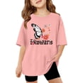 thumbnail image 1 of MIXUE Toddler Girls Tops & T-Shirts Summer Butterfly Print Floral Round Neck Short Sleeve Casual Stretch Comfortable Pullover Tshirts Streetwear,Pink,3-4 Years, 1 of 4