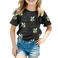 thumbnail image 1 of MIXUE Toddler Girls Tops & T-Shirts Summer Cartoon Bee Festival Print Crew Neck Short Sleeve Fashion Casual Tshirts Holiday Wear,Black,3-4 Years, 1 of 4