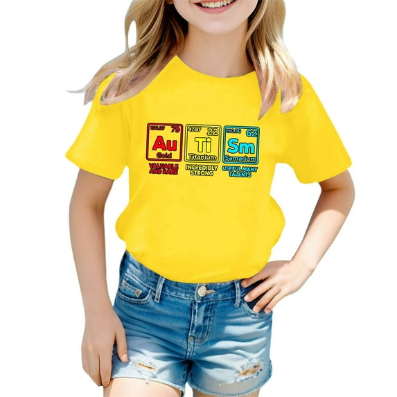 MIXUE Toddler Girls Tops & T-Shirts Summer Cartoon Print Crew Neck Short Sleeve Loose Casual Comfortable T-shirts Daily-Wear,Yellow,3-4 Years