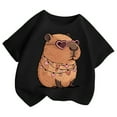 thumbnail image 1 of MIXUE Toddler Girls Tops & T-Shirts Summer Cartoon Print Round Neck Short Sleeve Casual Comfortable Tee Shirts Sportwear,Black,2-4 Years, 1 of 4