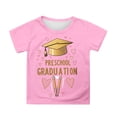 thumbnail image 1 of MIXUE Toddler Girls Tops & T-Shirts Summer Cute Preschool Graduation Print Round Neck Short Sleeve Loose Fit Casual T Shirts Activewear,Pink,4-5 Years, 1 of 4
