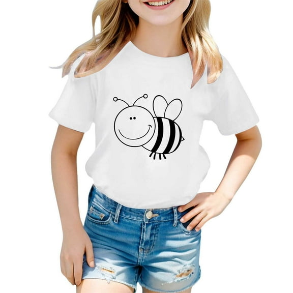 MIXUE Toddler Girls Tops & T-Shirts Summer Diy Bee Festival Print Crew Neck Short Sleeve Loose Casual Comfortable T-shirts Daily-Wear,Green,3-4 Years