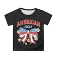 thumbnail image 1 of MIXUE Toddler Girls Tops & T-Shirts Summer Fourth Of July Independence Day Bowknot Letter Print Round Neck Short Sleeve Casual Party Tshirts Holiday Wear,Black,3-4 Years, 1 of 4