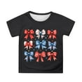 thumbnail image 1 of MIXUE Toddler Girls Tops & T-Shirts Summer Fourth Of July Independence Day Bowknot Print Round Neck Short Sleeve Casual Party Tshirts Holiday Wear,Black,3-4 Years, 1 of 4