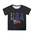 thumbnail image 1 of MIXUE Toddler Girls Tops & T-Shirts Summer Fourth Of July Independence Day Letter Flag Print Round Neck Short Sleeve Casual Party Tshirts Holiday Wear,Black,3-4 Years, 1 of 4