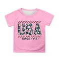 thumbnail image 1 of MIXUE Toddler Girls Tops & T-Shirts Summer Fourth Of July Independence Day Letter Print Round Neck Short Sleeve Casual Party T Shirts Activewear,Pink,4-5 Years, 1 of 4