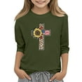 thumbnail image 1 of MIXUE Toddler Girls Tops & T-Shirts Summer Independence Day Cross Print Crew Neck 3/4 Sleeve Casual T Shirts Daily-Wear,Green,3-4 Years, 1 of 3