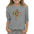 thumbnail image 1 of MIXUE Toddler Girls Tops & T-Shirts Summer Independence Day Cross Print Crew Neck 3/4 Sleeve Casual T-shirts Daily-Wear,Gray,3-4 Years, 1 of 3