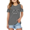 thumbnail image 1 of MIXUE Toddler Girls Tops & T-Shirts Summer Letter Print Crew Neck Cold Shoulder Short Sleeve Loose Casual Tee Shirts Sportwear,Gray,4-5 Years, 1 of 6