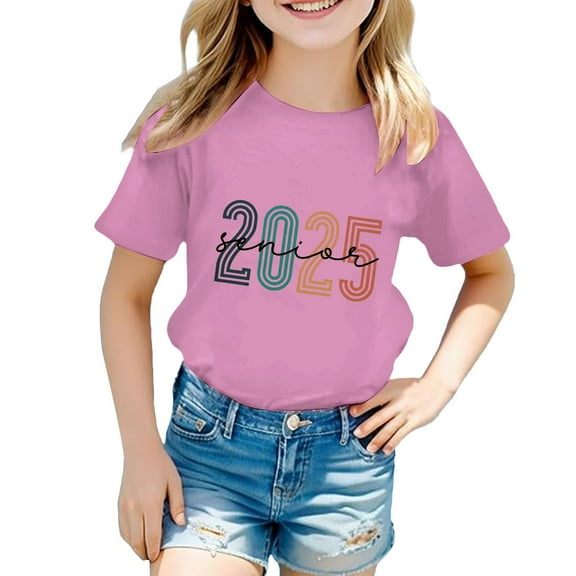 MIXUE Toddler Girls Tops & T-Shirts Summer Letter Print Round Neck Short Sleeve Fashion Casual Back To School Tshirts Holiday Wear,Pink,3-4 Years