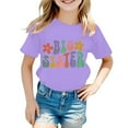 thumbnail image 1 of MIXUE Toddler Girls Tops & T-Shirts Summer Letter Print Round Neck Short Sleeve Fashion Loose Casual Tshirts Holiday Wear,Purple,3-4 Years, 1 of 4