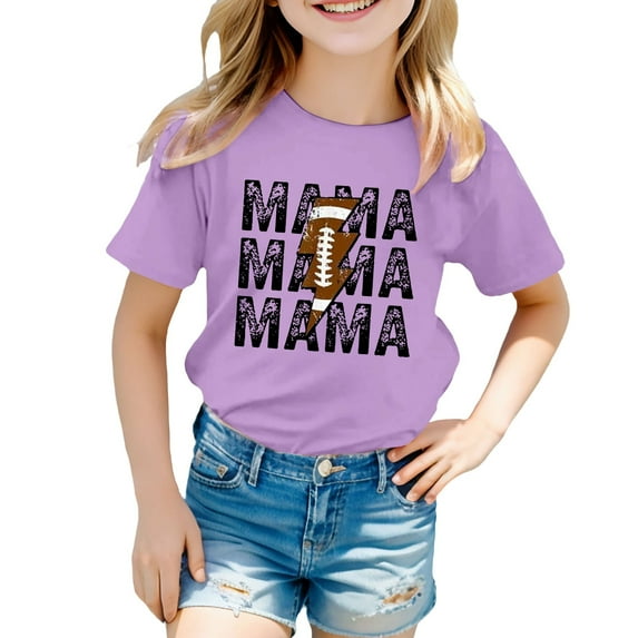MIXUE Toddler Girls Tops & T-Shirts Summer Mother'S Day Letter Print Round Neck Short Sleeve Loose Casual Pullover Tee Shirts Activewear,Purple,3-4 Years
