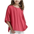thumbnail image 1 of MIXUE Toddler Girls Tops & T-Shirts Summer Solid Color Round Neck 3/4 Sleeve Elegant Loose Pullover T Shirts Sportwear,Red,3-4 Years, 1 of 6