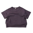 thumbnail image 1 of MIXUE Toddler Girls Tops & T-Shirts Summer Striped Print Round Neck Short Sleeve Casual Beach Pullover Tee Shirts Streetwear,Purple,3-4 Years, 1 of 5