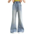 thumbnail image 1 of MIXUE Tween Girls Pants Summer Denim Solid Color Elastic Waist Pockets Loose Fit Casual Flared Jeans Outwear,Blue,11-12 Years, 1 of 9