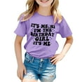 thumbnail image 1 of MIXUE Toddler Girls Tops & T-Shirts Birthday Kids Summer Letter Print Round Neck Short Sleeve Casual Pullover Tshirts Outwear,Purple,4-5 Years, 1 of 4