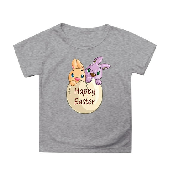 MIXUE Tween Girls Tops & T-Shirts Kids Summer Easter Bunny Round Neck Petal Sleeve Casual Solid Color Pullover Tshirts Outwear,Gray,10-11 Years