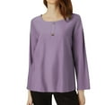thumbnail image 1 of MIXUE Women Blouses Autumn Winter Linen Solid Color Round Neck Long Sleeve Loose Casual Fashion Womens Tops Sportswear,Purple,XXXL, 1 of 8