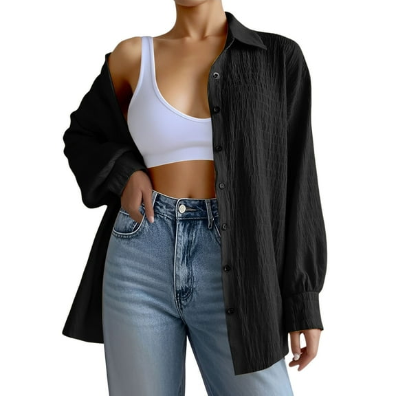MIXUE Women Blouses Autumn Winter Solid Color Lapel Button Down Long Sleeve Stylish Casual Womens Tops Sportswear,Black,M