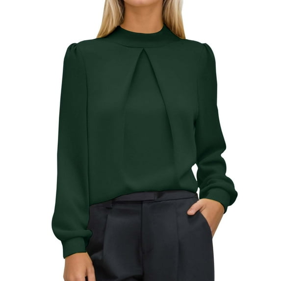 MIXUE Women Blouses Satin Solid Color Stank Long Sleeve Casual Stylish Formal Womens Summer Tops Outwear,Green,XL