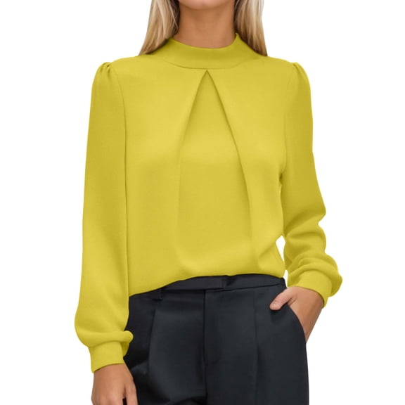 MIXUE Women Blouses Satin Solid Color Stank Long Sleeve Casual Stylish Formal Womens Summer Tops Outwear,Yellow,M