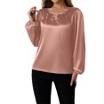 thumbnail image 1 of MIXUE Women Blouses Silk Satin Solid Color V Neck Hollow Long Sleeve Casual Elegant Stylish Womens Summer Tops Sportwear,Pink,M, 1 of 6