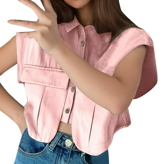 MIXUE Women Blouses Solid Color Lapel Sleeveless Sexy Double Layer Womens Summer Tops Beachwear,Pink,S