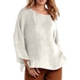 thumbnail image 1 of MIXUE Women Blouses Solid Color Round Neck Long Sleeve Loose Fit Casual Womens Summer Tops Beachwear,Beige,S, 1 of 5