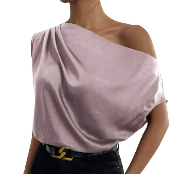 MIXUE Women Blouses Solid Color Sleeveless Irregular One Shoulders Pullover Womens Summer Tops Holiday Wear,Green,L