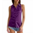 thumbnail image 1 of MIXUE Women Blouses Summer Solid Color Lace Button Down Sleeveless Fashion Casual Vest Womens Tops Activewear,Purple,L, 1 of 7