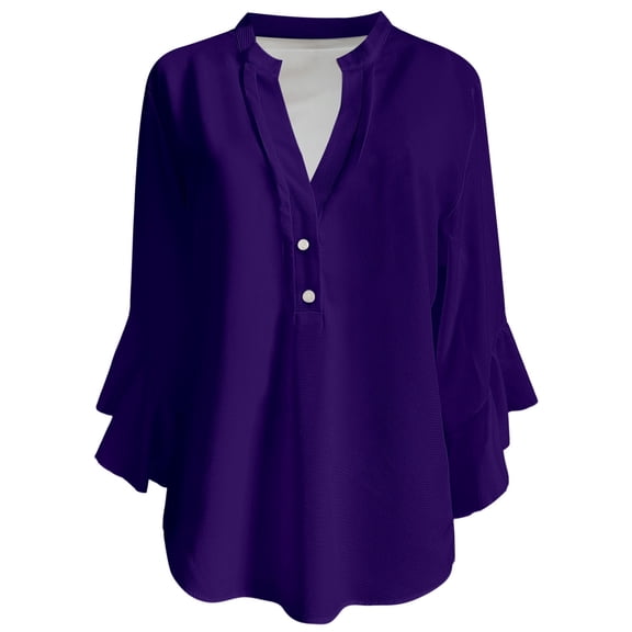 MIXUE Women Blouses Summer Solid Color V Neck Button Down Short Sleeve Loose Fit Casual Womens Tops Daily-Wear,Purple,XXXL