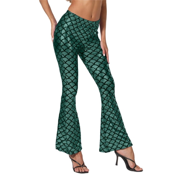 MIXUE Women Flared Pants Sequin Scale Trousers Casual Slim Stretchy Elastic Waistband Daily Wear Fitness Sports Running Pants