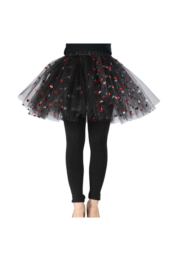 Women Skirts Mesh Heart Print Mesh Layered Tutu Skirts Flared Party Performance Dance Casual Party Nightclub Beach Skirts