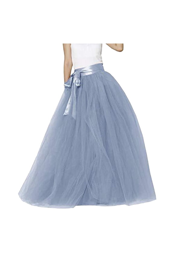 Women Skirts Mesh Layered Midi Long Tutu High Waist Elastic Belt Mesh Party Tulle Puffy Skirts Carnival Party Casual Skirts