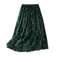 thumbnail image 1 of MIXUE Women Skirts Pleated Retro Polka Dots Print Elastic Waistbband Cotton Linen Hem Vacation A-Line Long Skirts, 1 of 6