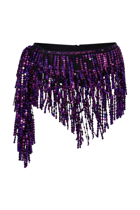 Women Skirts Sequins Belly Dance Skirts Fringe Bohemian Street Dance Performance Pleated A Line Princess Mini Short Skirts