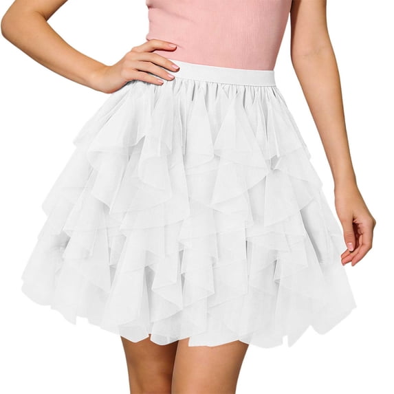MIXUE Women Skirts Summer Carnival Tiered Mesh Party Mini Skirts Flowy Tiered Layered A Line Princess Ballet Tutu Skirts