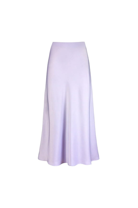 Women Solid Color Silk Satin Long Skirts High Waist Solid Color Zipper Stretchy Elegant Ladies A Line Skirts
