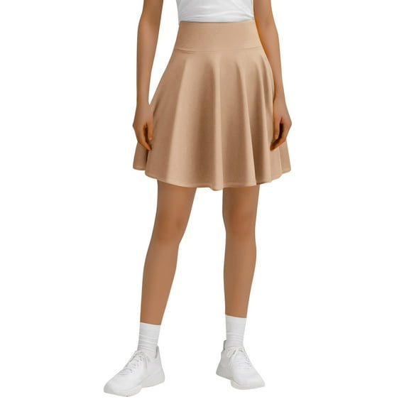 MIXUE Womens Skirts Solid Color A Line Midi 45CM Pleated Half Fashionable Flared See Through Mini Skirt Activewear,Beige,S