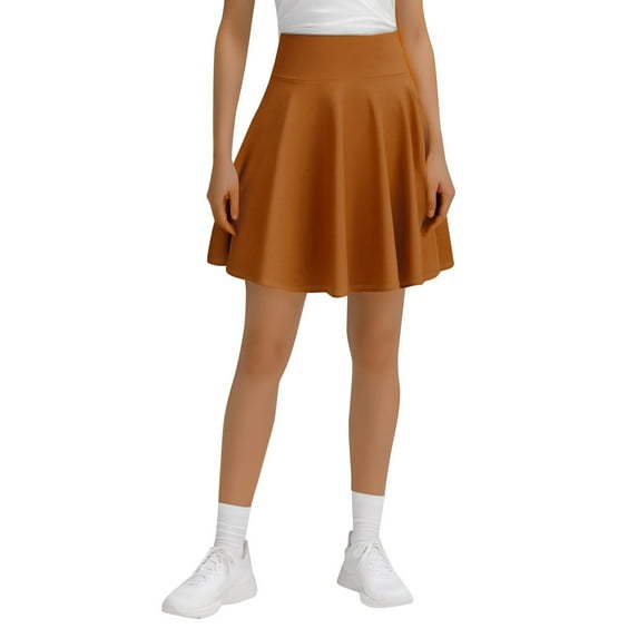 MIXUE Womens Skirts Solid Color A Line Midi 45CM Pleated Half Fashionable Flared See Through Mini Skirt Outwear,Brown,L