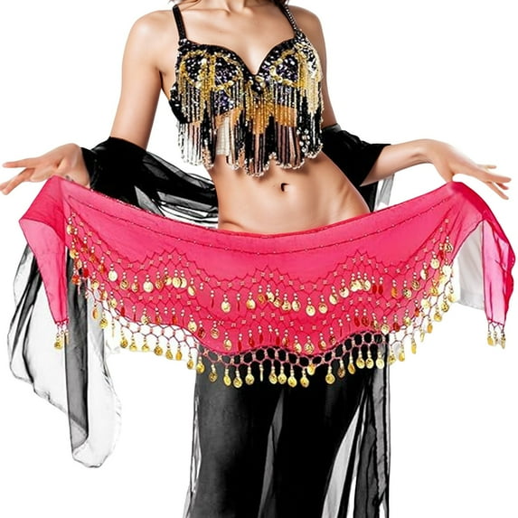 MIXUE Womens Skirts Solid Color Belly Dance Scarf Belly Dance Scarf Belly Dance Chiffon Scarf Skirt Activewear,Pink,One Size