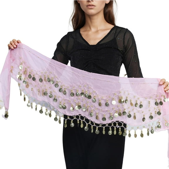 MIXUE Womens Skirts Solid Color Belly Dance Scarf Belly Dance Scarf Belly Dance Chiffon Scarf Skirt Outwear,Pink,One Size
