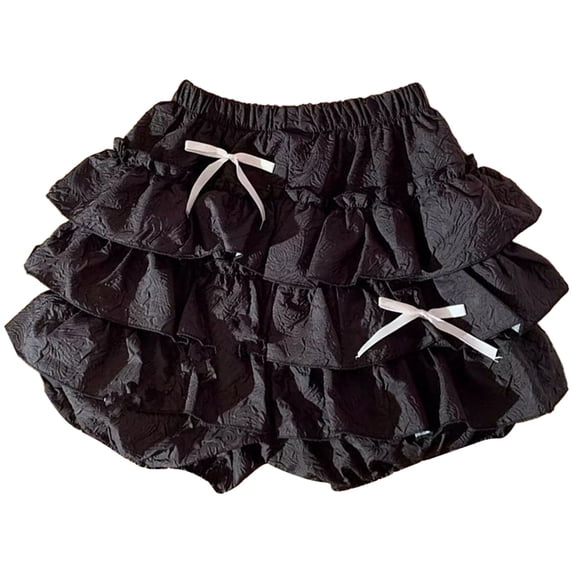 MIXUE Womens Skirts Solid Color Fashionable Casual Pleated Tunics Tutu Mini Skirt Outwear,Black,XL