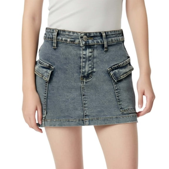 MIXUE Womens Skirts Solid Color Slim Fit Distressed Denim Stylish Bodycon Cargo Jean Mini Skirt Activewear,Blue,XL