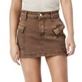 thumbnail image 1 of MIXUE Womens Skirts Solid Color Slim Fit Distressed Denim Stylish Bodycon Cargo Jean Mini Skirt Outwear,Brown,XL, 1 of 6