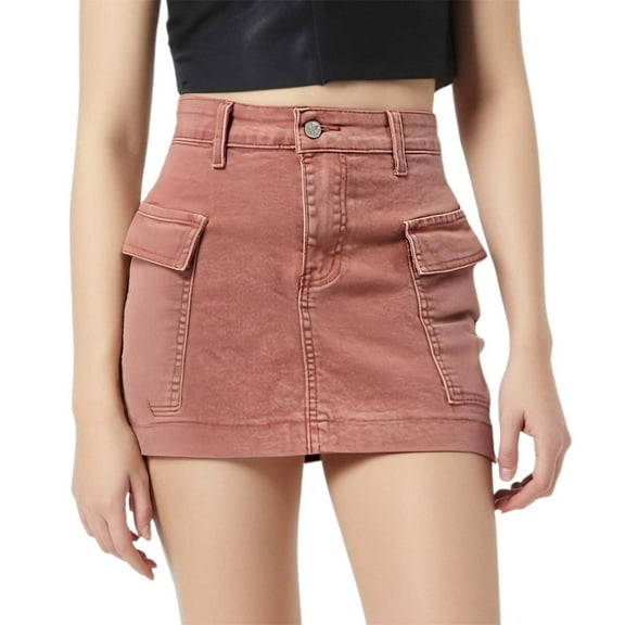 MIXUE Womens Skirts Solid Color Slim Fit Distressed Denim Stylish Bodycon Cargo Jean Mini Skirt Sportwear,Pink,L